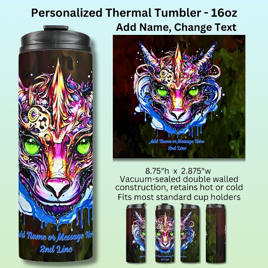 Bouteilles Isothermes Ajouter le nom Texte, Imaginaire rose bleu Dragon 