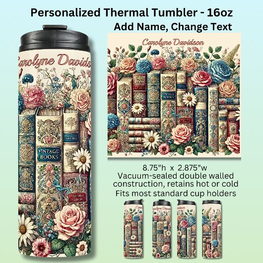 Bouteilles Isothermes Ajouter Nom Livres Vintage & Fleurs 