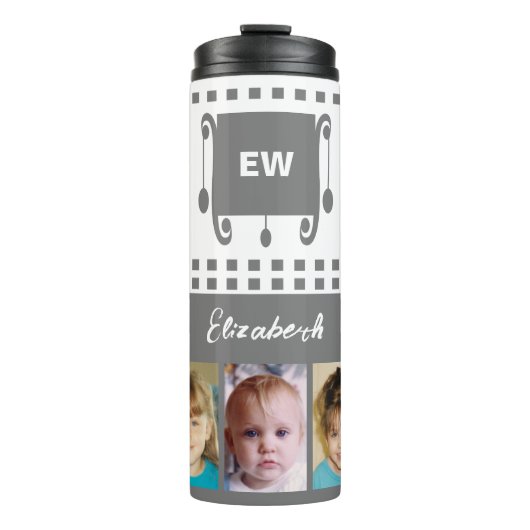 Bouteilles Isothermes Ajouter un nom initiales photo collage blanc gris (Devant)