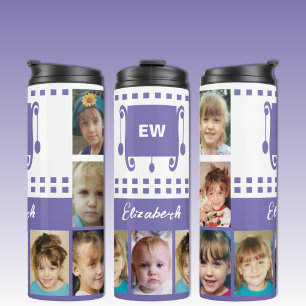 Bouteilles Isothermes Ajouter un nom initiales photo collage blanc viole