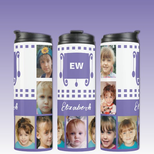 Bouteilles Isothermes Ajouter un nom initiales photo collage blanc viole