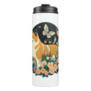 Bouteilles Isothermes Akita Chien avec Fleur et T-shirt Papillon