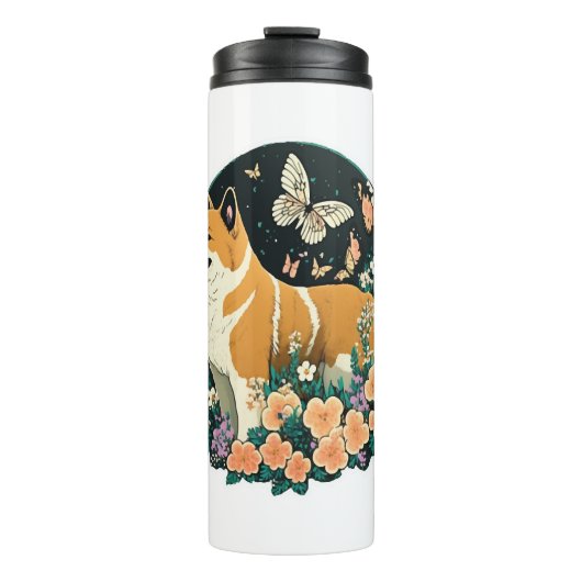 Bouteilles Isothermes Akita Chien avec Fleur et T-shirt Papillon (Devant)
