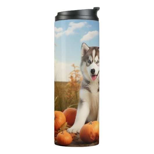 Bouteilles Isothermes Alaskan Malamute Chiot Automne Citrouille délice (Tourné sur la gauche)