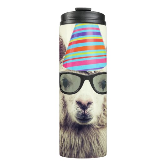 Bouteilles Isothermes Alpaca dans les lunettes et Casquette de fête (Devant)
