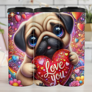 Bouteilles Isothermes Amour de chiot pug mignon cœur