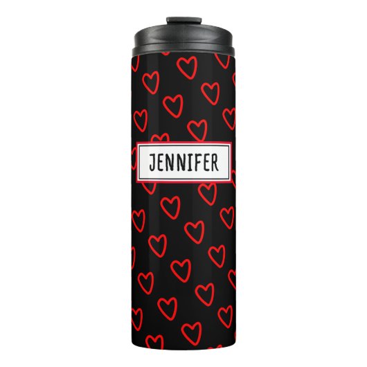 Bouteilles Isothermes Amour tendance Rouge et Noir et Nom Coeurs Motif (Devant)