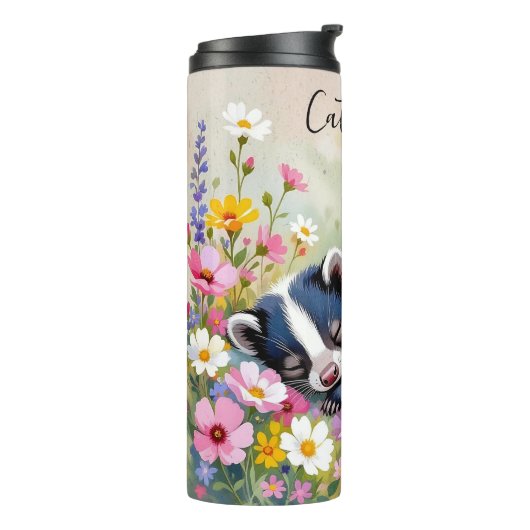 Bouteilles Isothermes An Adorable Skunk Napping in Flowers Personalized (Tourné sur la gauche)