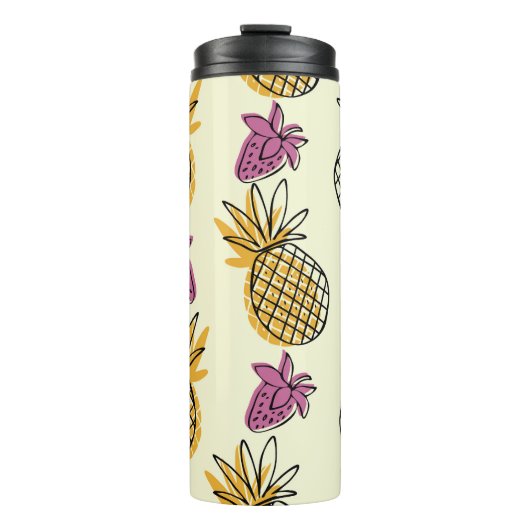 Bouteilles Isothermes Ananas, fraise design textile vintage. (Devant)