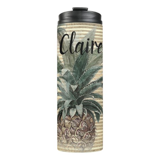 Bouteilles Isothermes Ananas personnalisé sur l'huile d'or rayé (Devant)