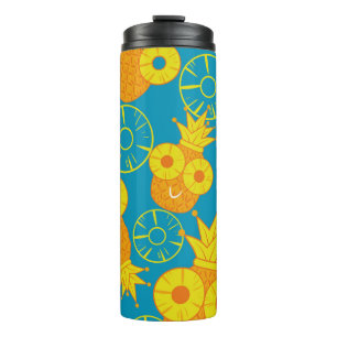 Bouteilles Isothermes Anneaux d'ananas : Caricature de Doodle Vintage.