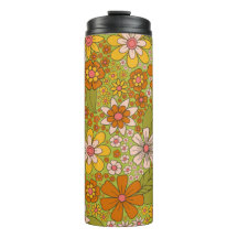 Années 1960, 1970 Vert & Orange Retro Floral