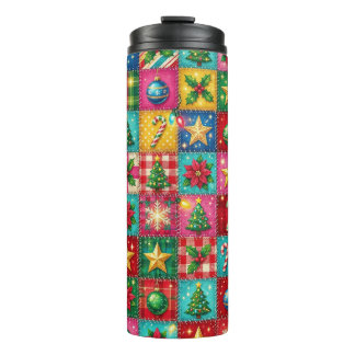 BOUTEILLES ISOTHERMES APERÇU PATCHWORK DE NOËL AUX COULEURS VIVES