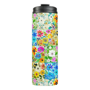 Bouteilles Isothermes Aquarelle Art Patchwork Floral Fleurs