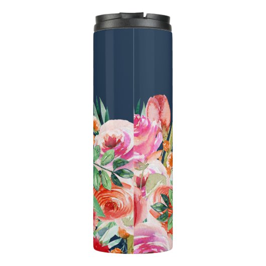 Bouteilles Isothermes Aquarelle bleu marine Floral Custom Bridesmaid Nom (Dos)