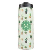 Aquarelle Cactus Motif Mint vert Monogramme