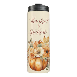 Bouteilles Isothermes Aquarelle Citrouille Floral Design- Thankful-