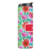 Bouteilles Isothermes Aquarelle Fleurs en Turquoise, rouge et rose (Tourné sur la gauche)