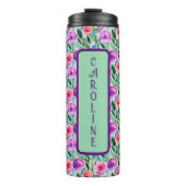 Bouteilles Isothermes Aquarelle Fleurs en violet, rose et vert (Devant)
