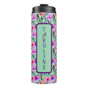 Bouteilles Isothermes Aquarelle Fleurs en violet, rose et vert