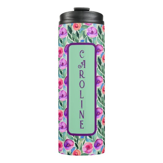 Bouteilles Isothermes Aquarelle Fleurs en violet, rose et vert (Devant)