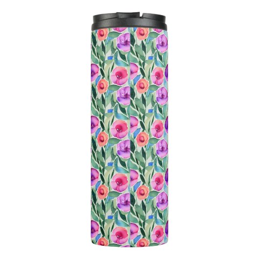 Bouteilles Isothermes Aquarelle Fleurs en violet, rose et vert (Dos)