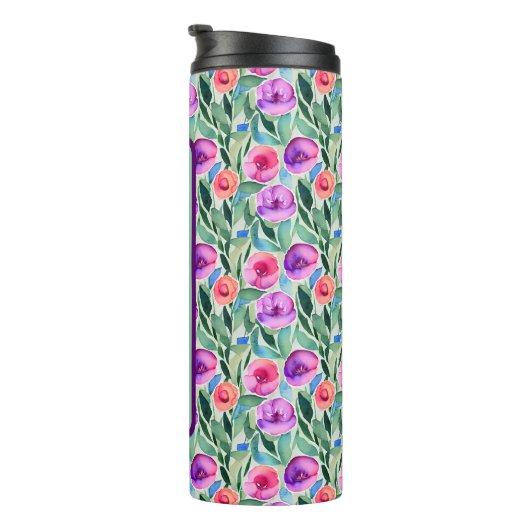 Bouteilles Isothermes Aquarelle Fleurs en violet, rose et vert (Tourné sur la droite)
