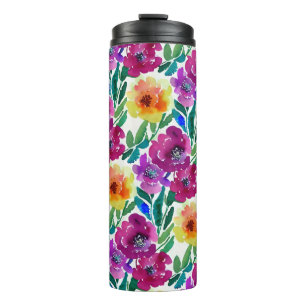 Bouteilles Isothermes Aquarelle Fleurs Maroon et Jaune