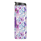 Bouteilles Isothermes Aquarelle florale violet Monogramme (Tourné sur la droite)