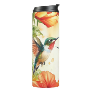 Bouteilles Isothermes Aquarelle Hummingbird and Flowers Design