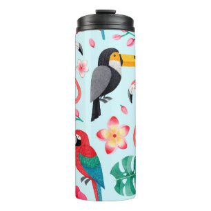 Bouteilles Isothermes Aquarelle illustrations d'oiseaux, fleur tropicale