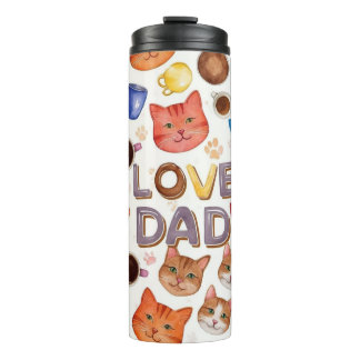 Bouteilles Isothermes Aquarelle "J'AIME PAPA" Chats & Café Motif sans fi