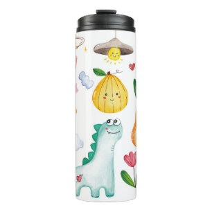 Bouteilles Isothermes Aquarelle kawaii doodles isolés sur fond blanc
