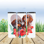 Bouteilles Isothermes Aquarelle Peinture de Dachshunds Roses rouges