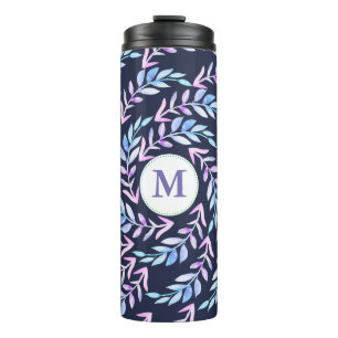 Bouteilles Isothermes Aquarelle Purple Laurels Foliage avec initial