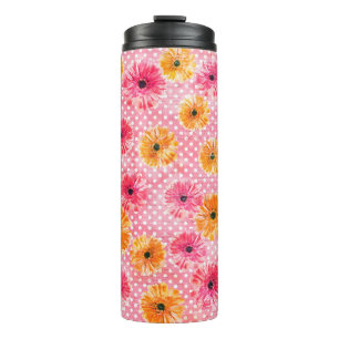Bouteilles Isothermes Aquarelle rose et jaune gerbera fleurs motif