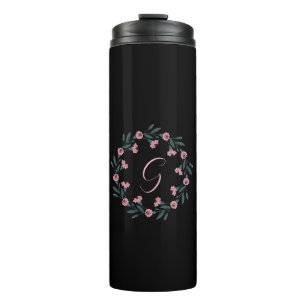 Bouteilles Isothermes Aquarelle rose florale Noir botanique