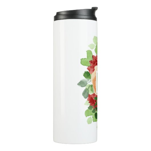 Bouteilles Isothermes Aquarelle rose Pêche rouge Fleurs Monogramme (Tourné sur la gauche)