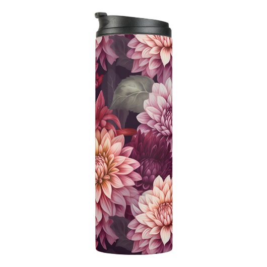 Bouteilles Isothermes Aquarelle Rouge rose Dahlia Motif Design (Tourné sur la droite)