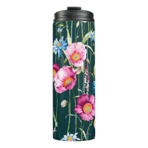 Bouteilles Isothermes Aquarelle transparente motif avec fleur de pavot à