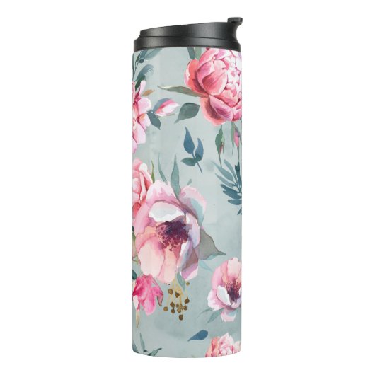 Bouteilles Isothermes Aquarelle transparente motif de la pivoine et fleu (Tourné sur la gauche)