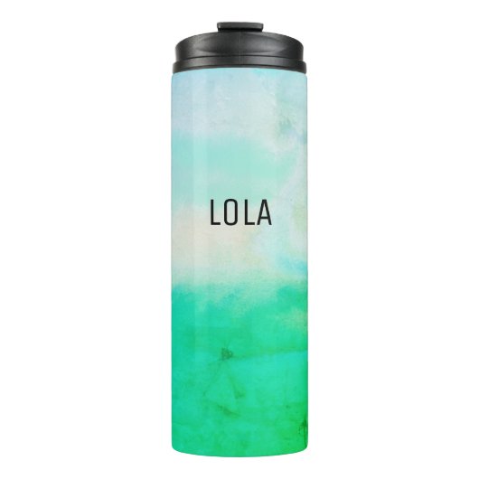 Bouteilles Isothermes Aquarelle Vagues Motif bleu vert MONOGRAM (Devant)