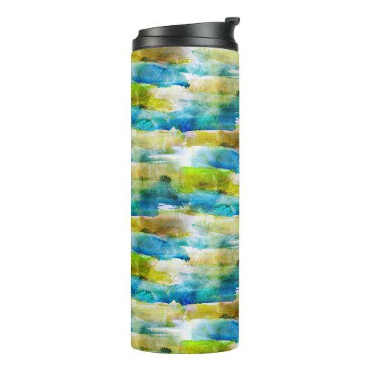 Bouteilles Isothermes Aquarelle vert abstrait, bleu (Tourné sur la gauche)