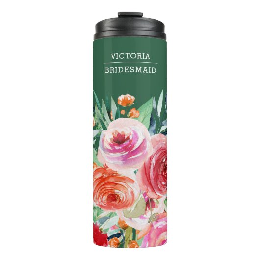 Bouteilles Isothermes Aquarelle verte Floral Custom Bridesmaid Nom (Devant)