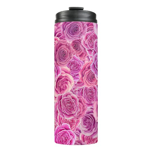 Bouteilles Isothermes Aquarelle violet rose Rose motif floral (Devant)