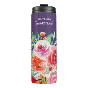 Bouteilles Isothermes Aquarelle violette Floral Custom Bridesmaid Nom