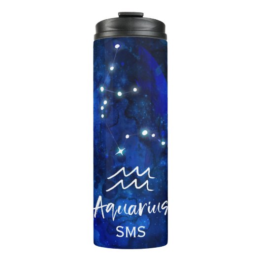 Bouteilles Isothermes Aquarius Zodiac Constellation Blue Galaxy Monogram (Devant)
