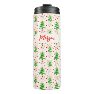Bouteilles Isothermes Arbres de Noël et flocons de neige dorés, nom en s