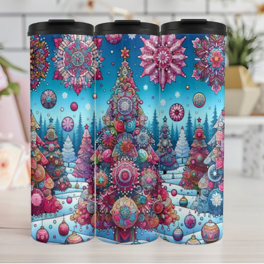 Bouteilles Isothermes Arbres de Noël vibrants dans la neige