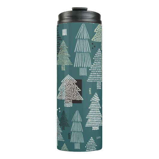 Bouteilles Isothermes Arbres d'hiver, motif vintage de Noël. (Devant)